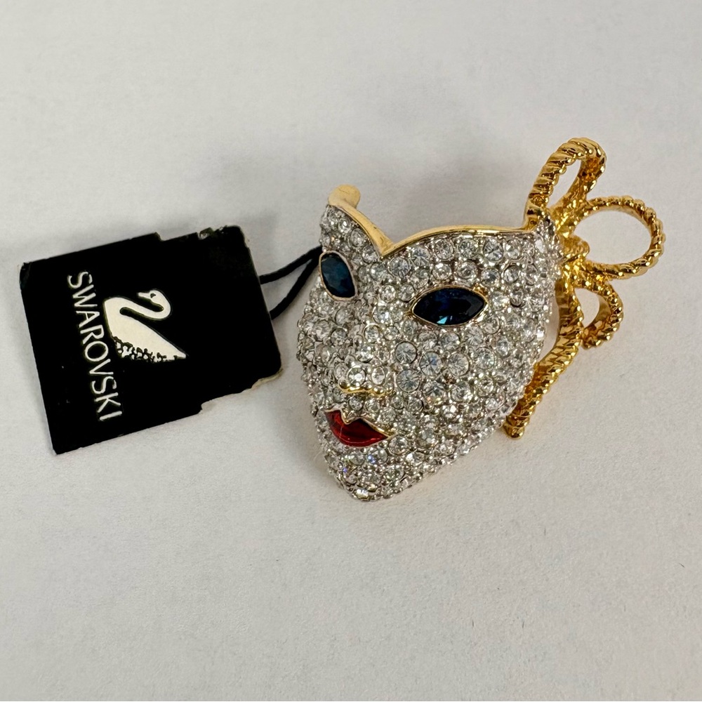 NWT Swarovski Crystal Venetian Masquerade Mask Mardi Gras Brooch